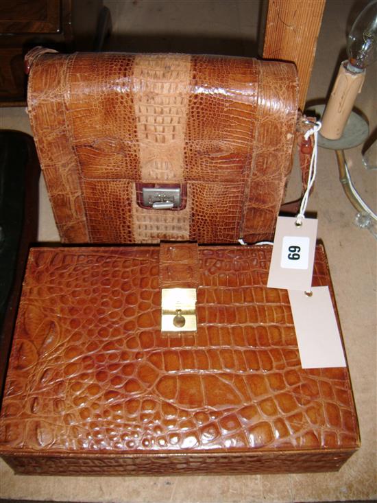 Crocodile skin vanity bag, and a snakeskin bag